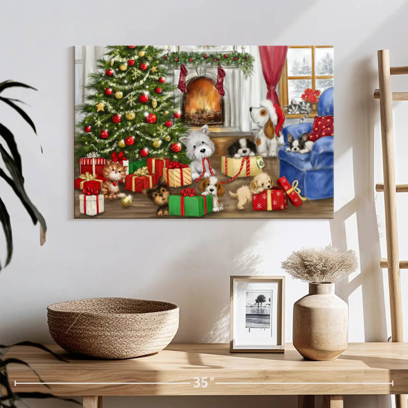 Chiens et chats de Noël, H 16 po x l 24 po