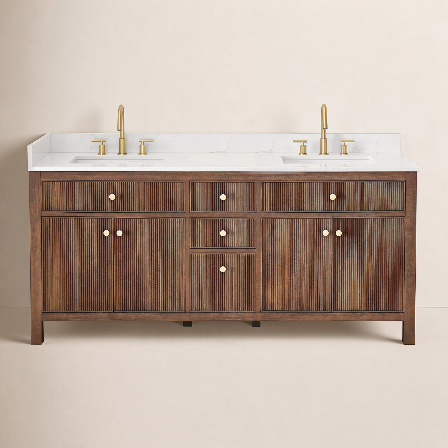 Lala 72" Double Bathroom Vanity, Brown Brushed Oak