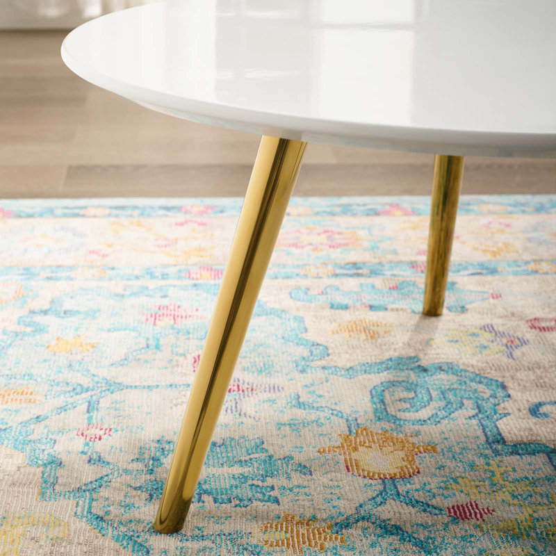Lippa Round White Wood Coffee Table with Gold Legs