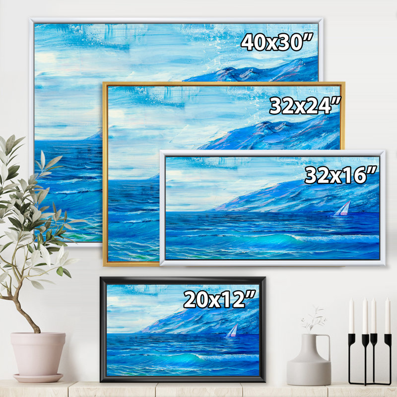 Morning Sunlight On The Sea Waves II - Décoration murale nautique et côtière, H 24 po x l 32 po x P 1 po, Cadre flottant doré