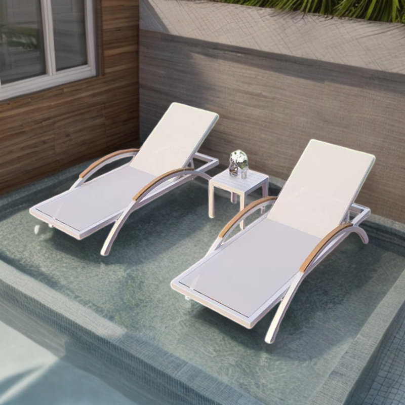 Outdoor Chaise Lounge Set with Table, White