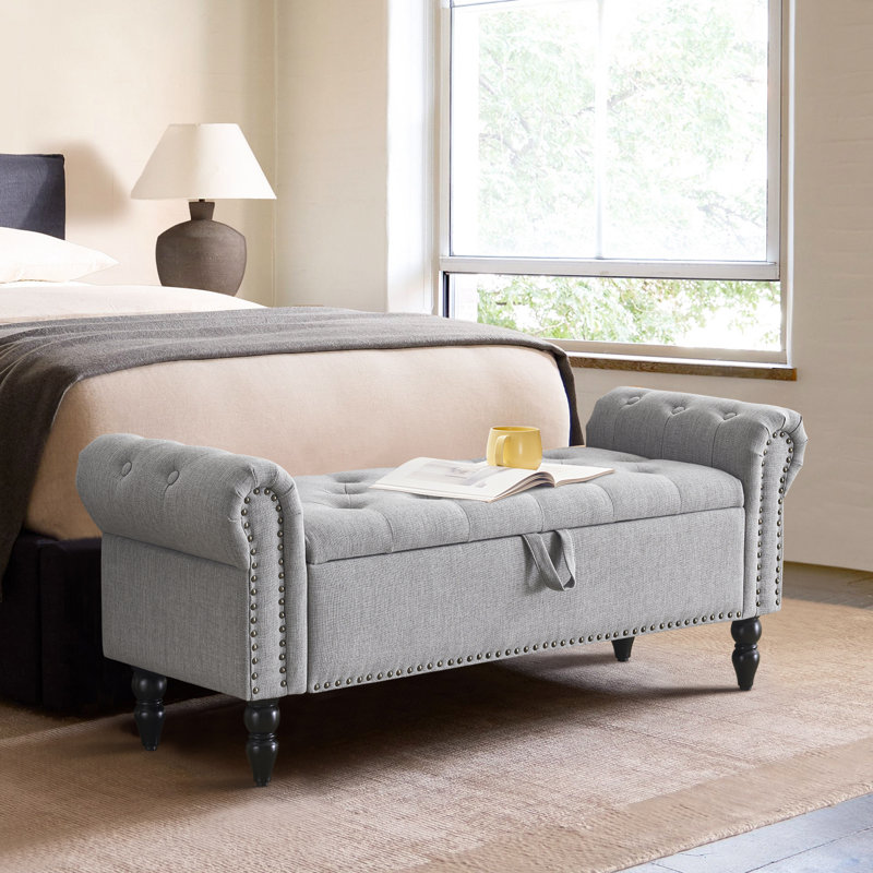 Demetric Upholstered Storage Bench, Gray