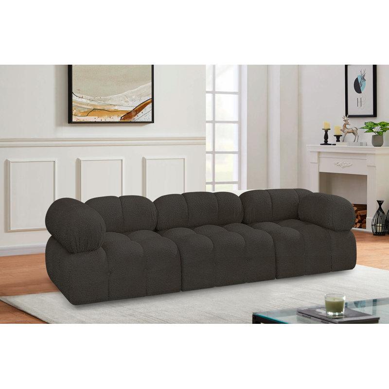 Ames Upholstered Sofa, Brown Boucle Fabric, 4 Armless