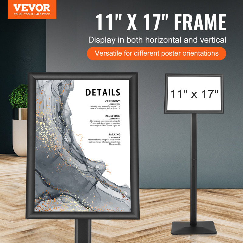 Porte-affiche piédestal avec base en métal, H 49,20 po x l 13,20 po x P 11,60 po
