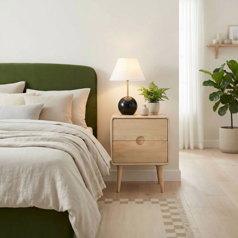 Dennal Rectangular Mango Wooden 2 Drawer Nightstand Bedside Table - Vintage Retro Design