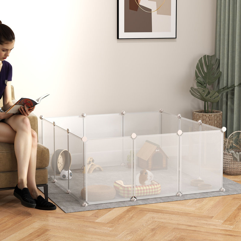Clôture en plastique portative pour animal de compagnie avec cage ouverte pour petits animaux 12 panneaux pour cochon d'Inde blanc, 18 po x 14 po