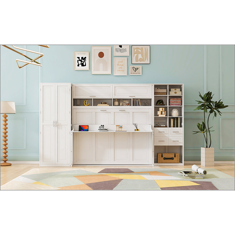 Lit escamotable avec placard Murphy, Double, Blanc