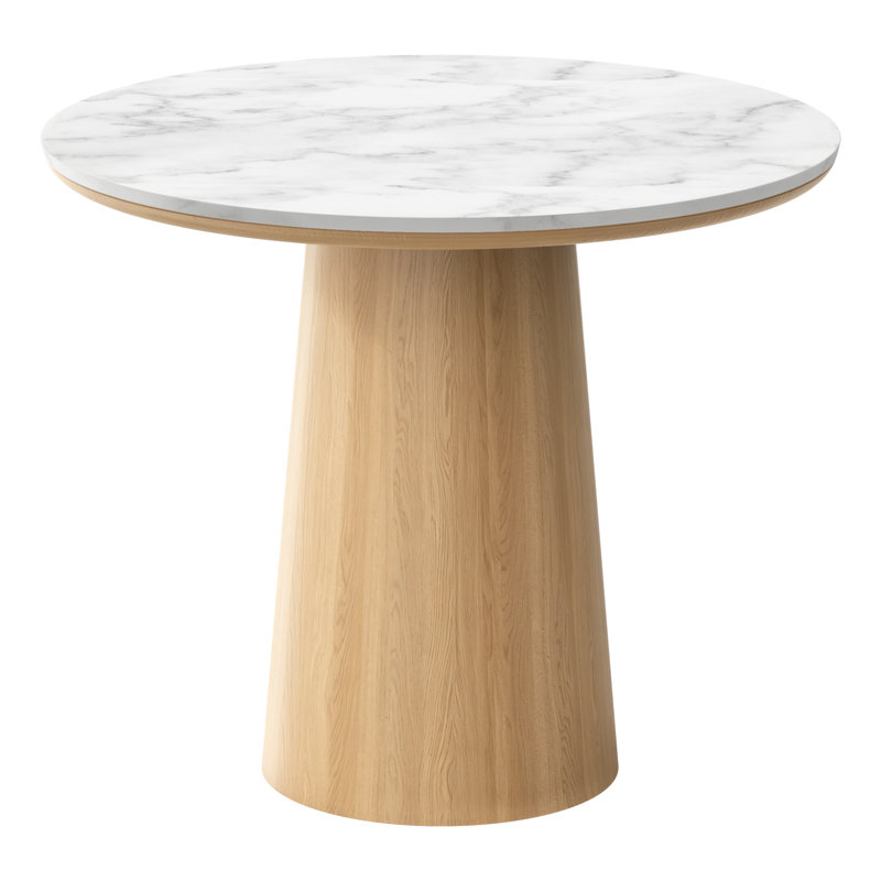 Table de salle à manger ronde moderne en pierre frittée de 35 pouces avec pied central pour cuisine ou salon, Beige