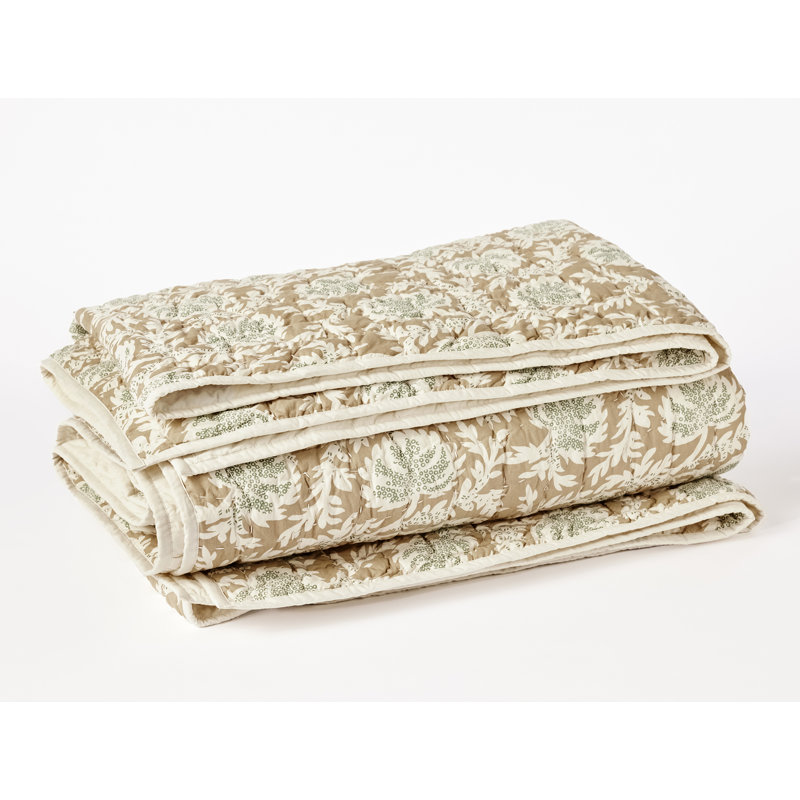 Robles Handstitched Organic 100% Cotton Percale Quilt, Fawn w/Juniper, Twin Quilt