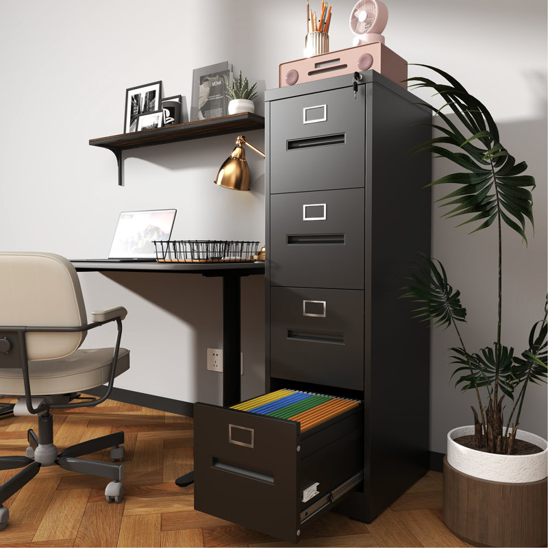 4 Drawer, Metal File Cabinet, Office And Home, Locked, A4 Legal/Letter Size, High - Capacity Drawers, Bearing Rails, Easy Assembly Structure