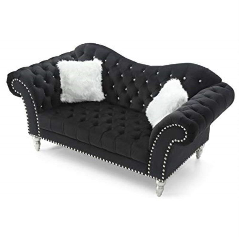 Cerisier 75'' Velvet Loveseat, Black Velvet