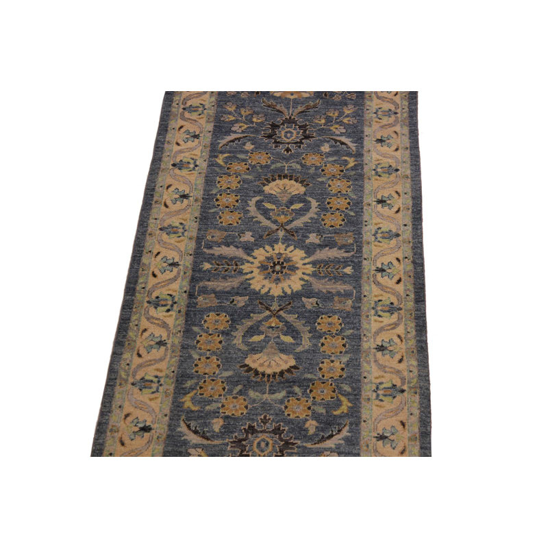 Tapis de couloir gris / beige en laine noué à la main 2 pi 10 po x 11 pi 10 po Grigori