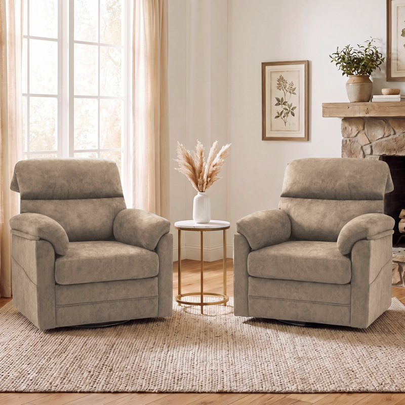 Fauteuil d'appoint pivotant à 360 ° avec dossier haut, coussin épais et poche latérale, Brun, 1