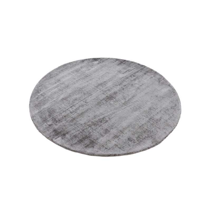 Ava Handmade Viscose Silky Solid Soft Dark Light Grey Rug, Round 120cm