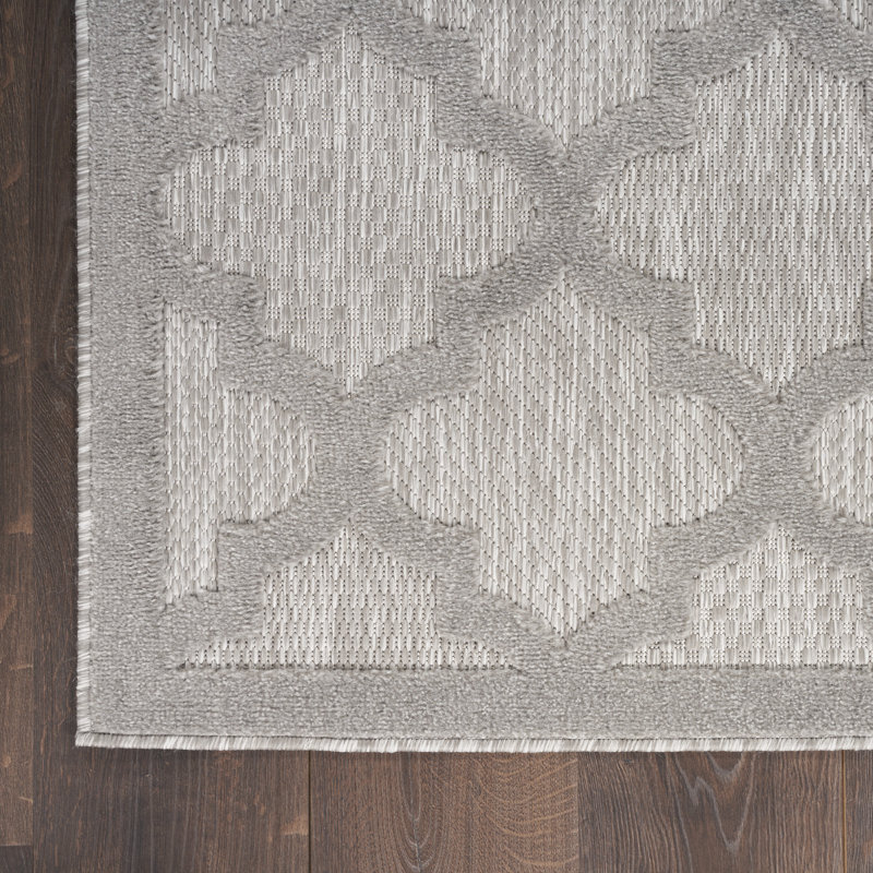 Adianey Red Barrel Studio Easy Care Trellis Silver/Gray Indoor/Outdoor Area Rug, Runner 2' x 6'