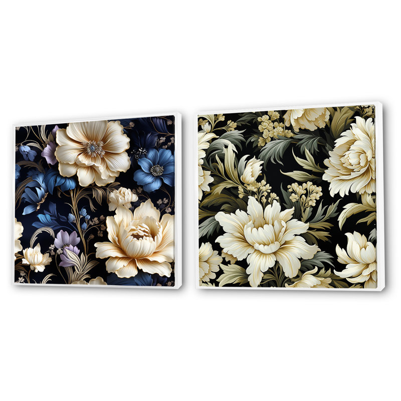 Leandro - Ensemble de 2 collages carrés botaniques abstraits, Cadre flottant blanc, H 36 po x l 73 po