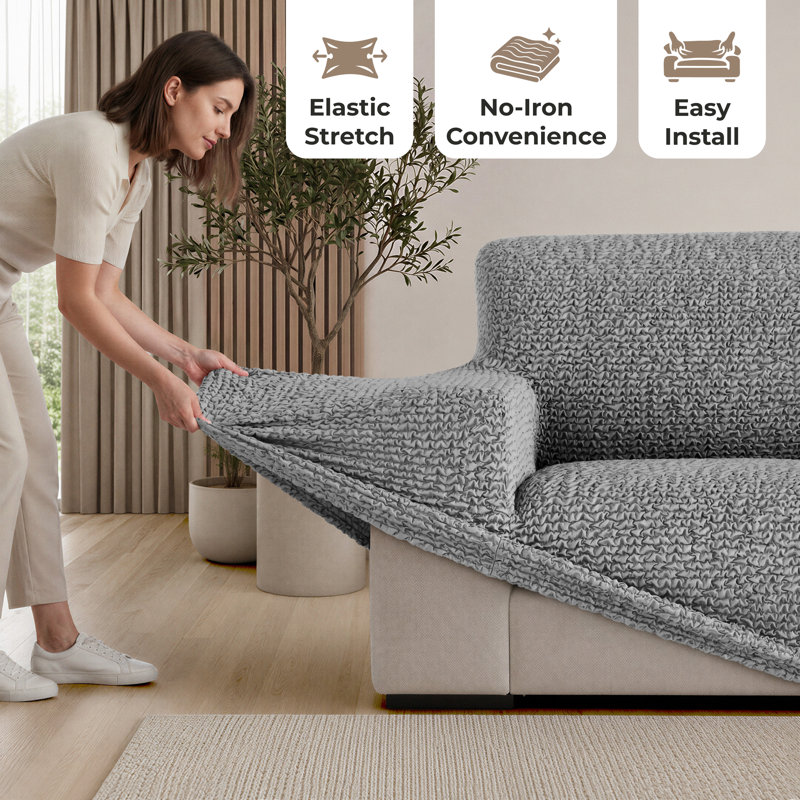 Stretch Pet Friendly Sofa Slipcover - Washable Couch Slip Cover Furniture Protector, 35" H x 110" W x 40" D, Ash 