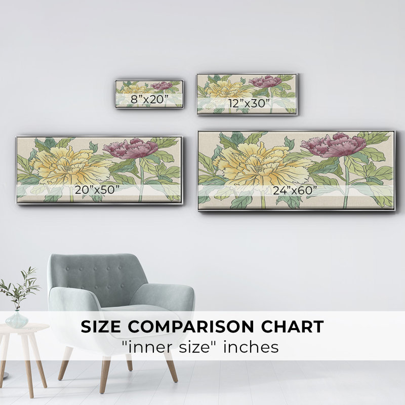 Peony Blooms II - toile encadrée, H 20 po x l 50 po