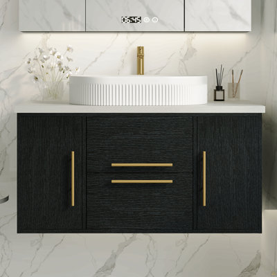 Meuble-lavabo flottant moderne 39,4 po avec lavabo en céramique pour petite salle de bain