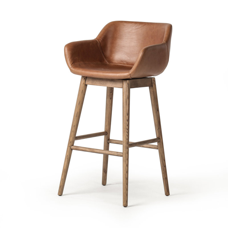 Hannah Swivel Stool, Bar Stool (30.5" Seat Height), Amber Ash, Sonoma Chestnut/Genuine Leather