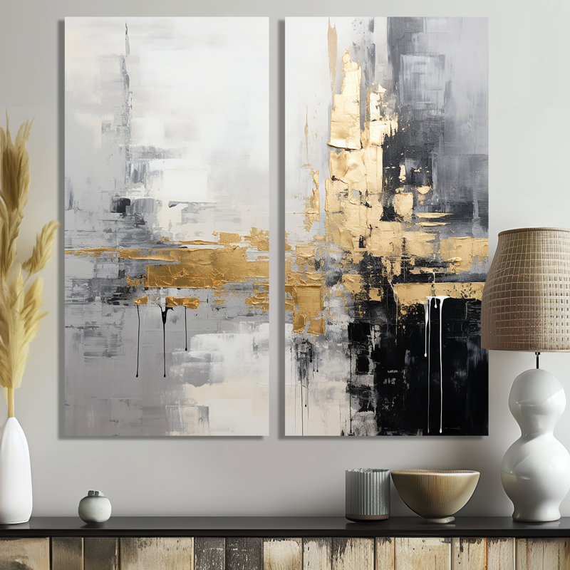 Or, ville dorée, blanc, gris, noir - Grandes impressions sur toile abstraites, 20" H x 24" W, Wrapped Canvas, Does Not Apply