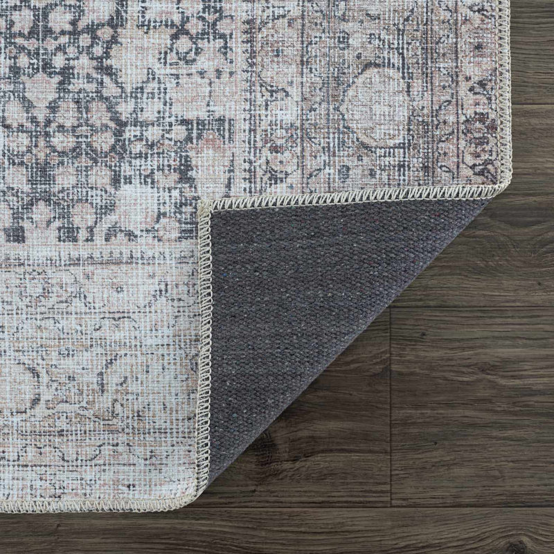 Tapis Sheak Vintage Oriental Traditionnel Gris/Bleu Lavable en Machine, Gris, beige, bleu, 6'7'' x 9'