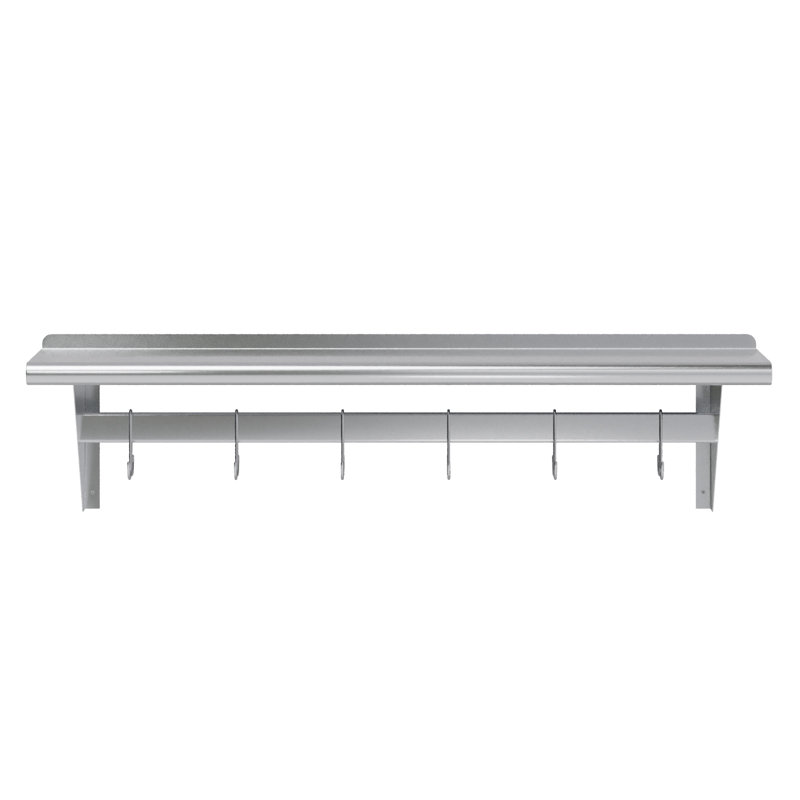 12 in. x 48 in. Stainless Steel Wall Mounted Pot Rack with Shelf and 6 Double Sided Hooks
