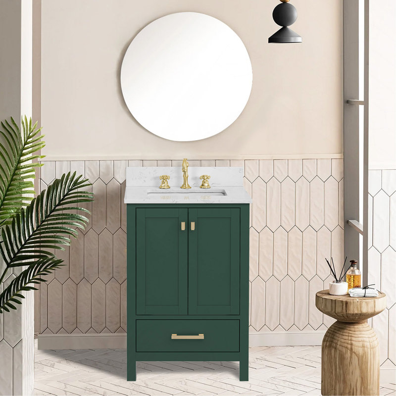 Meuble-lavabo 24 po, meuble-lavabo avec cadre en bois massif, comptoir de meuble-lavabo autoportant avec lavabo vert, Vert
