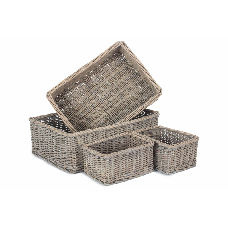 Lily Manor Wicker 4 Piece Storage Tray Basket Set
