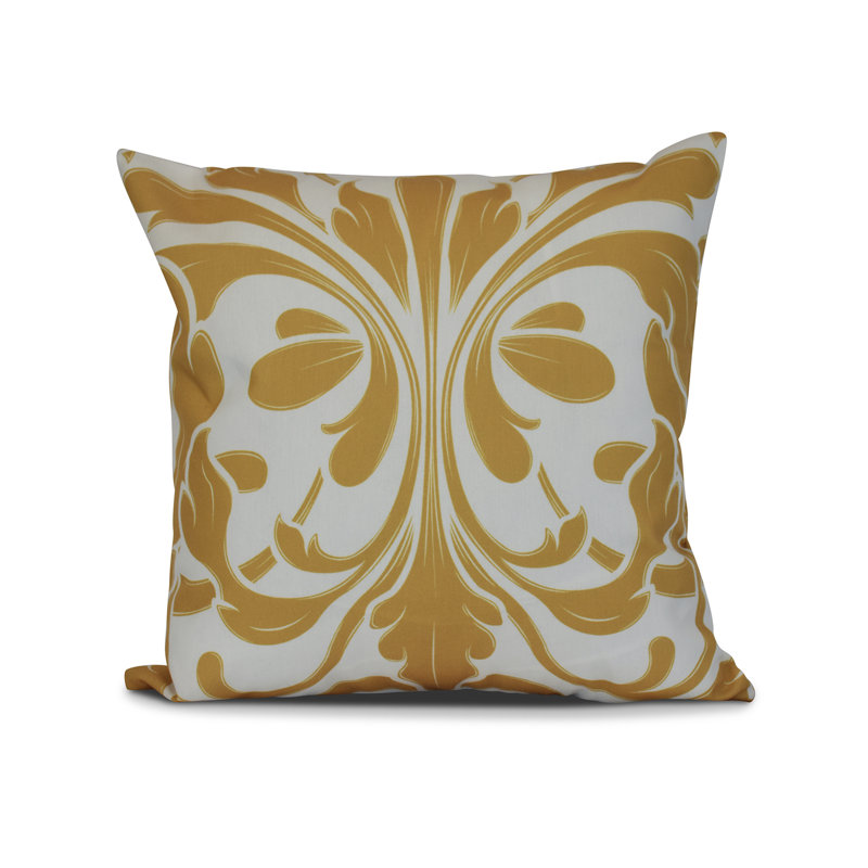 Tropical Resort Damask Reversible Throw Pillow, 18" x 18" , Gold Floral