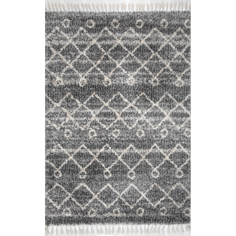 Candler Geometric Gray Area Rug, Oval 6' 7" x 9'