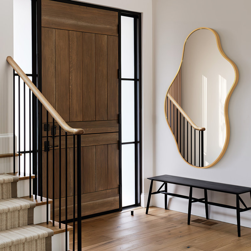Irregular Metal Framed Wall Mirror, Asymmetrical Mirrors for Bathroom, Gold, 50 cm H x 91 cm W
