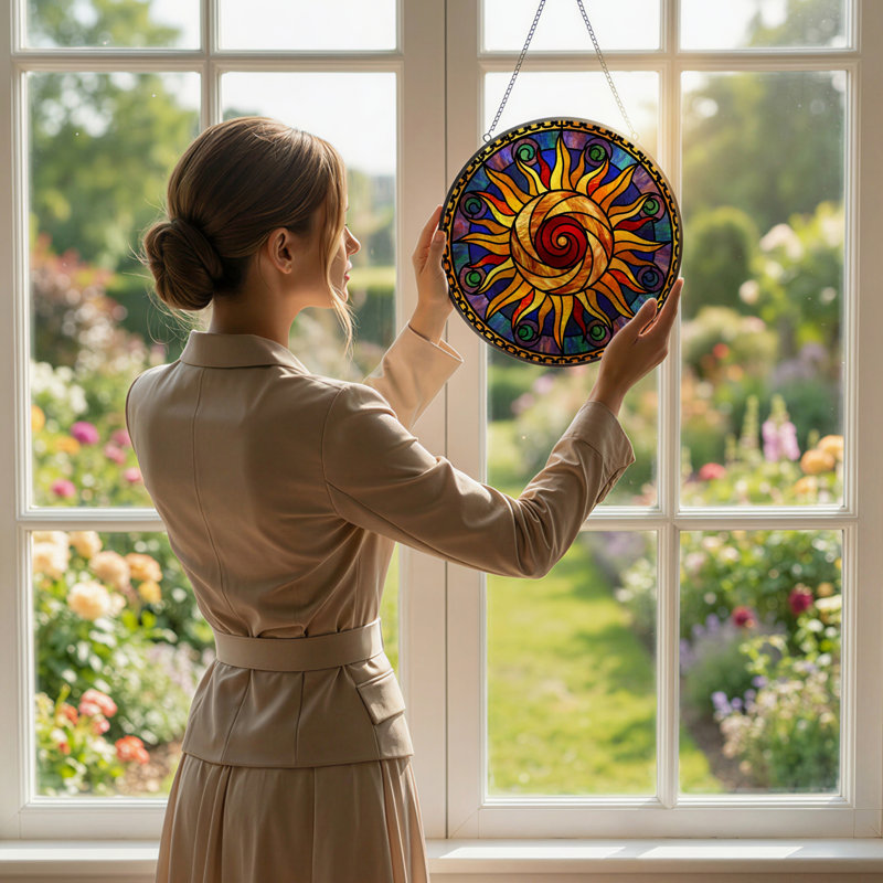 Panneau de vitrail en verre coloré 7,8 po H, H 7,8 po x l 7,8 po
