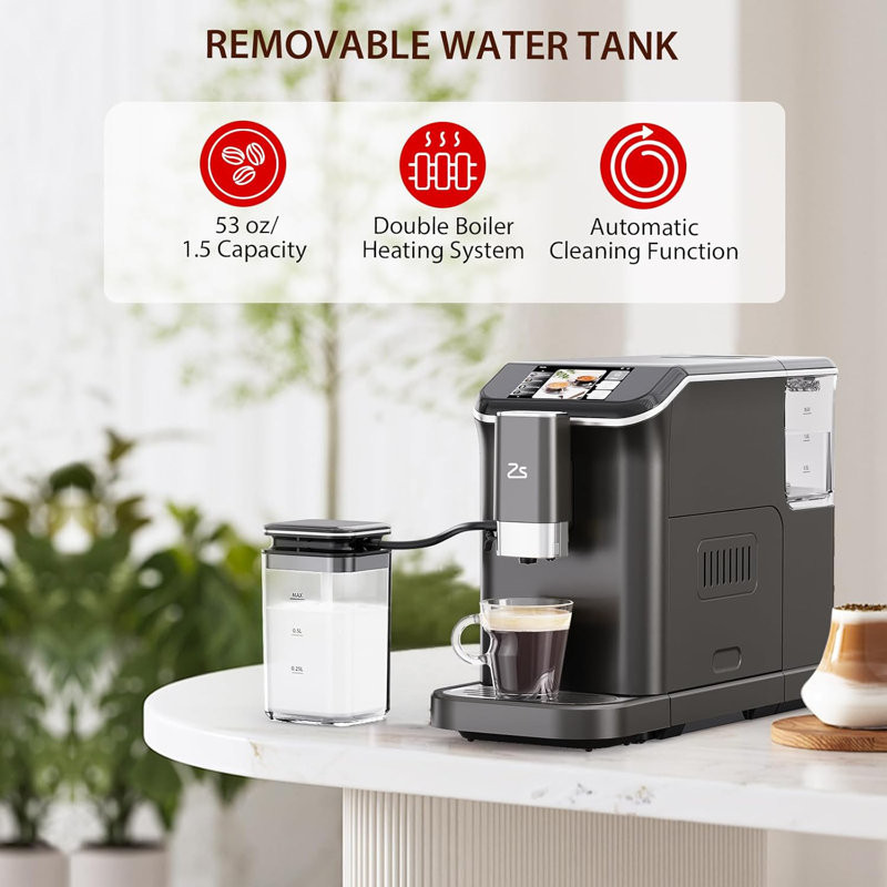 Fully Automatic Espresso Machine, Touch Screen Coffee Maker With Automatic Milk Frother, 20-Bar, Built-In Grinder, 7 Coffee Varieties, One-Touch Operation
