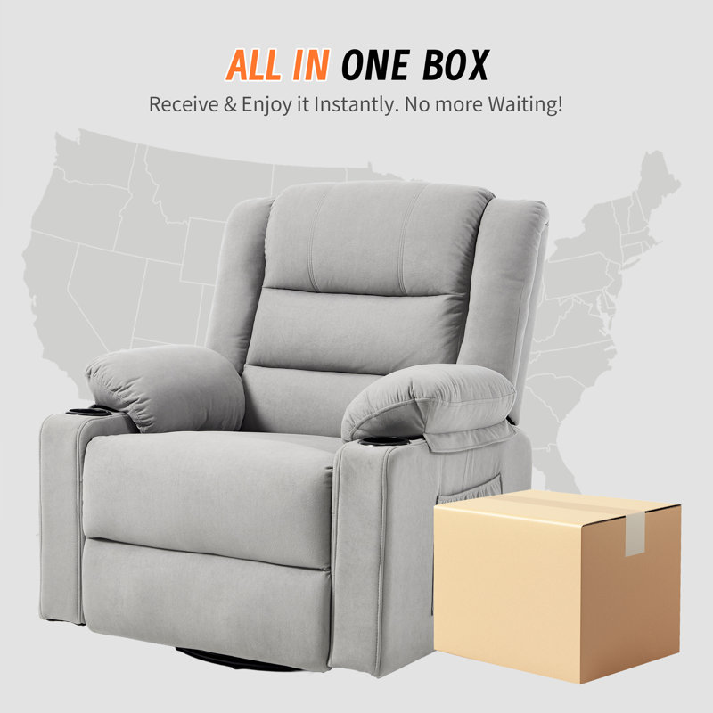  360° Swivel Rocking Recliner Chair for Nursery Bedroom with Massage and Heating, Light Gray