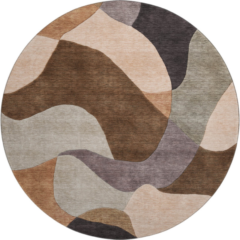 Premium Machine Washable Mayfield AMF2141 abstract Rug, Chocolate, 8' Round
