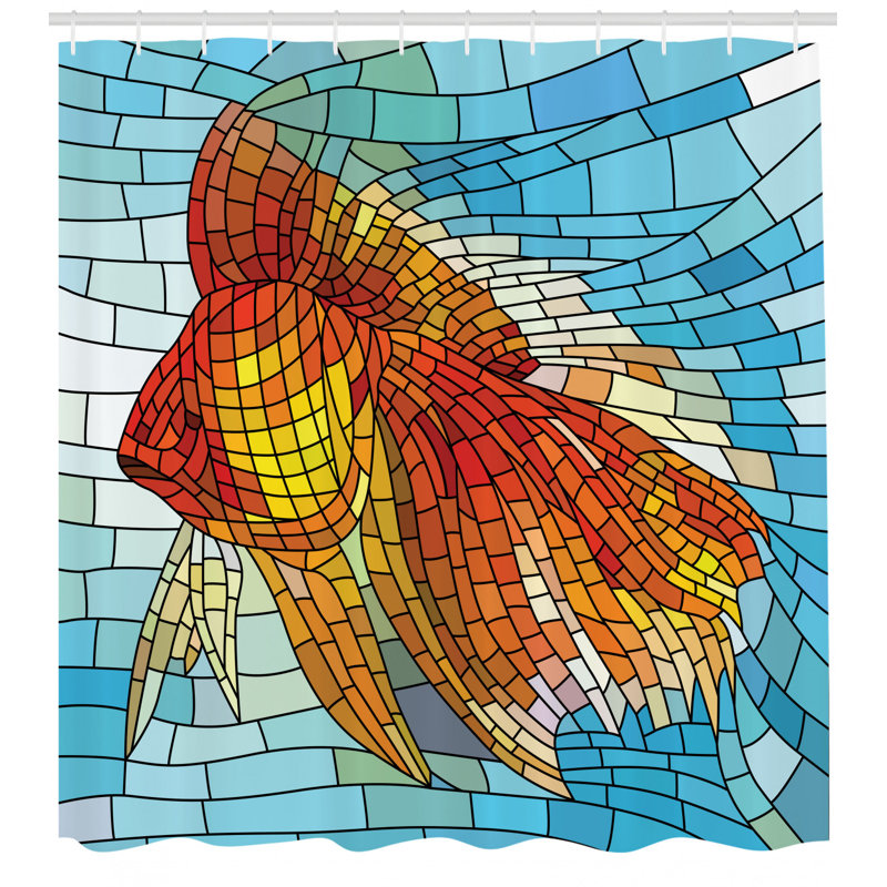 Ensemble de rideau de douche poisson + crochets, H 69 po x l 105 po
