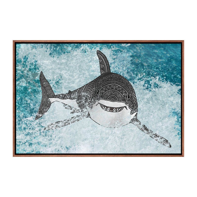 " Shark " by Angelika Parker, No Mat, 40" H x 60" W x 1.5" D, Brown Wood Framed Canvas