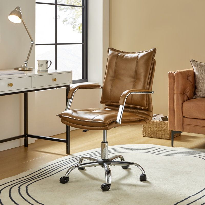  Lundgren Modern 22.2'' W Faux Leather Swivel Task Office Chair with Tufted Back, Camel