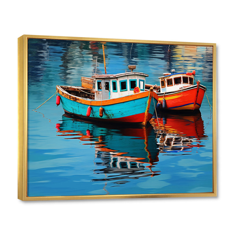 Bateau de pêche Melody II - transport, art mural, salon, Cadre flottant doré, H 16 po x l 32 po x P 1 po