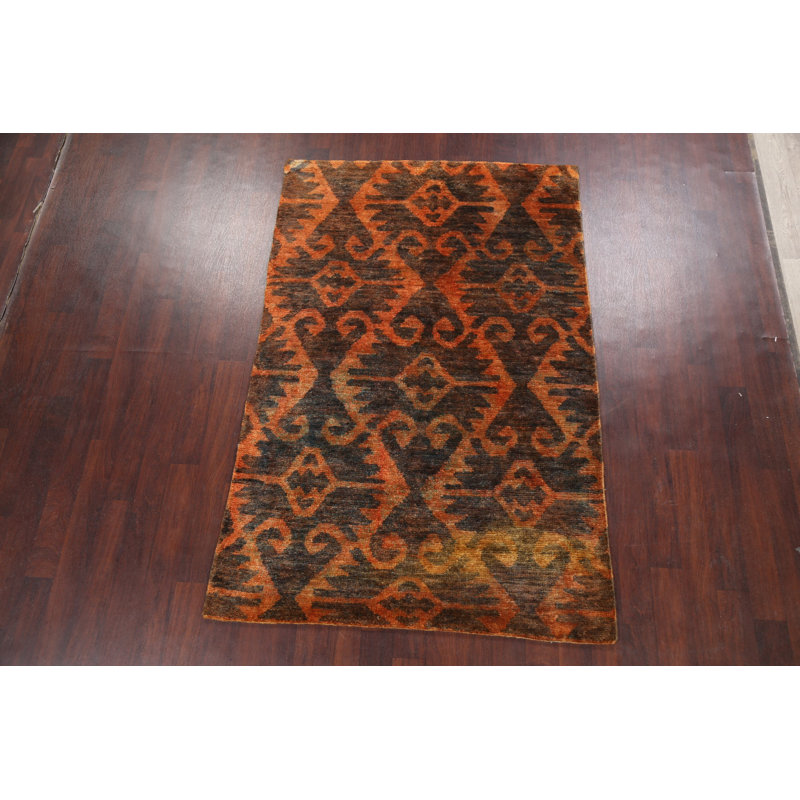 Tapis unique en jute noué à la main nouvel âge 5 pi x 7 pi 9 po en orange / rouille