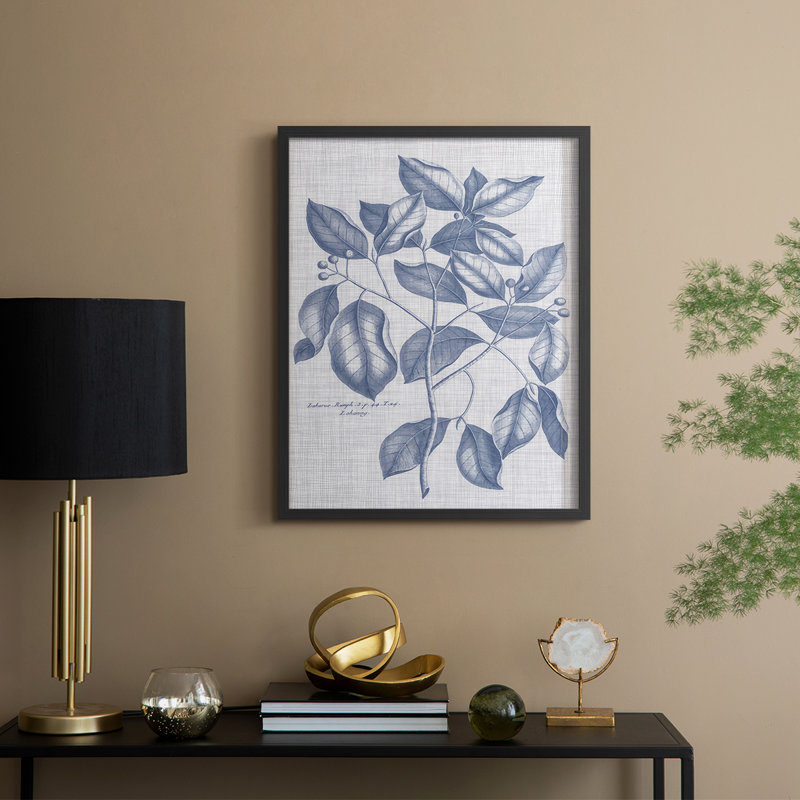 Reproduction encadrée marine et lin botanique VII - bois massif, H 15 po x l 12 po, Noir, noir, noir, noir