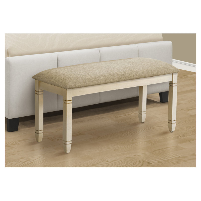 41" Rectangular Upholstered Bench in White, Solid Wood and MDF Frame for Dining Room, Entryway, or Bedroom
