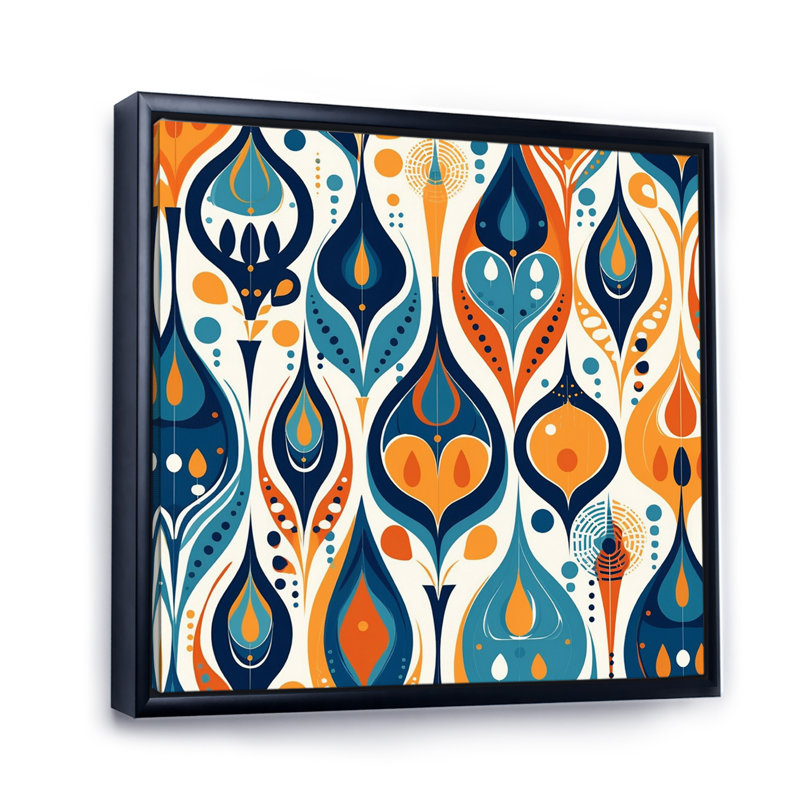Symphonie botanique orange et bleue II sur toile, H 24 po x l 24 po x P 1 po, Cadre flottant noir