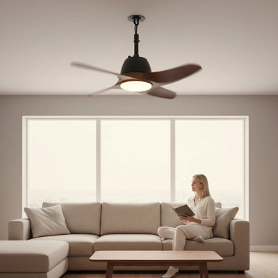 30'' Quiet 3-Blade DC Ceiling Fan with Remote Control and Light Kit, Dimmable 3-CCT LED, 6-Speed for Indoor&Outdoor (Brown)