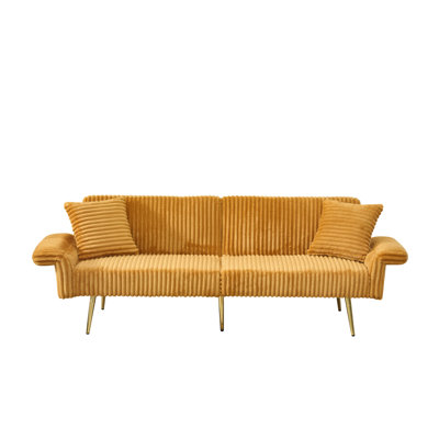 79 inch corduroy sofa bed, foldable double sofa bed with folding armrests, suitable for living rooms and small spaces