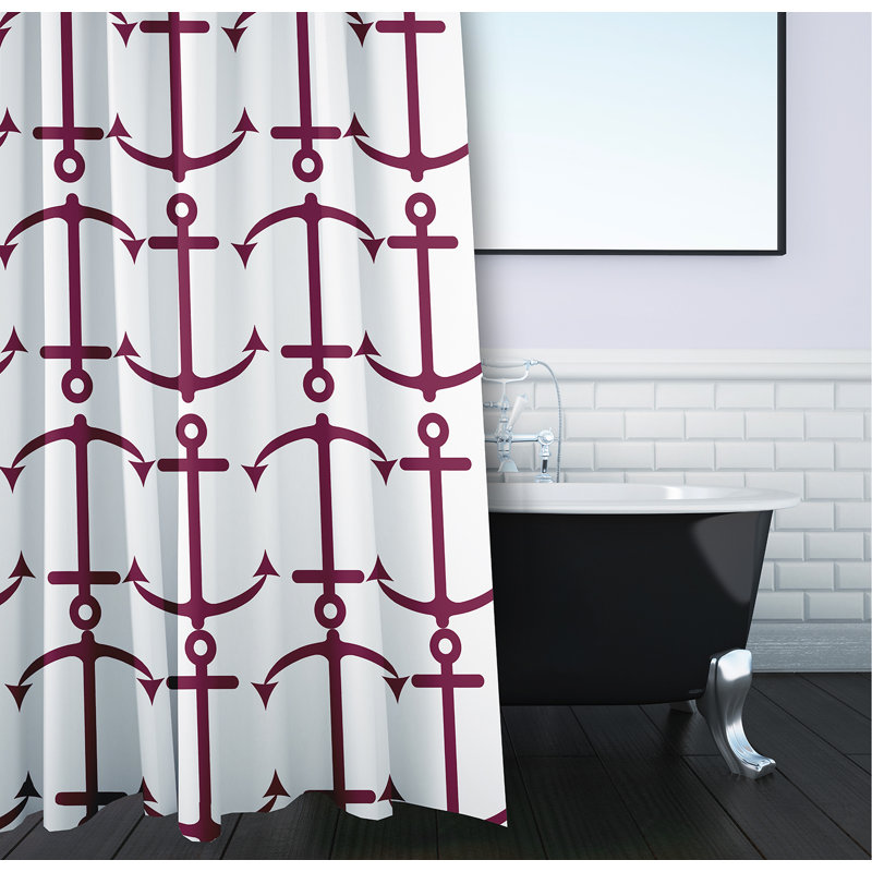 Anchor Pattern Shower Curtain, Maroon Red