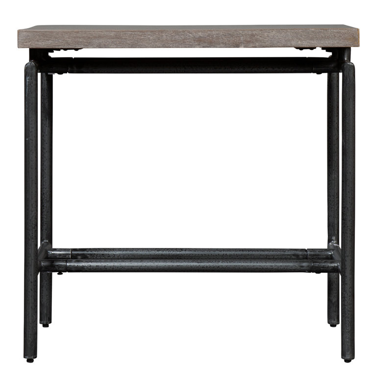 Transitional Grey and Black Wood-Metal Chairside Table with Storage