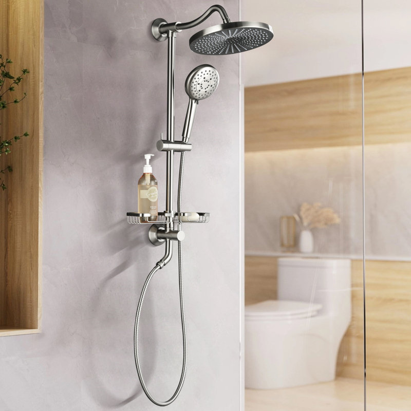 Wall Mount Shower System, 10" Rainfall Shower Head With Slider Bar Handheld Spray And Soap Dish, Brushed Nickel
