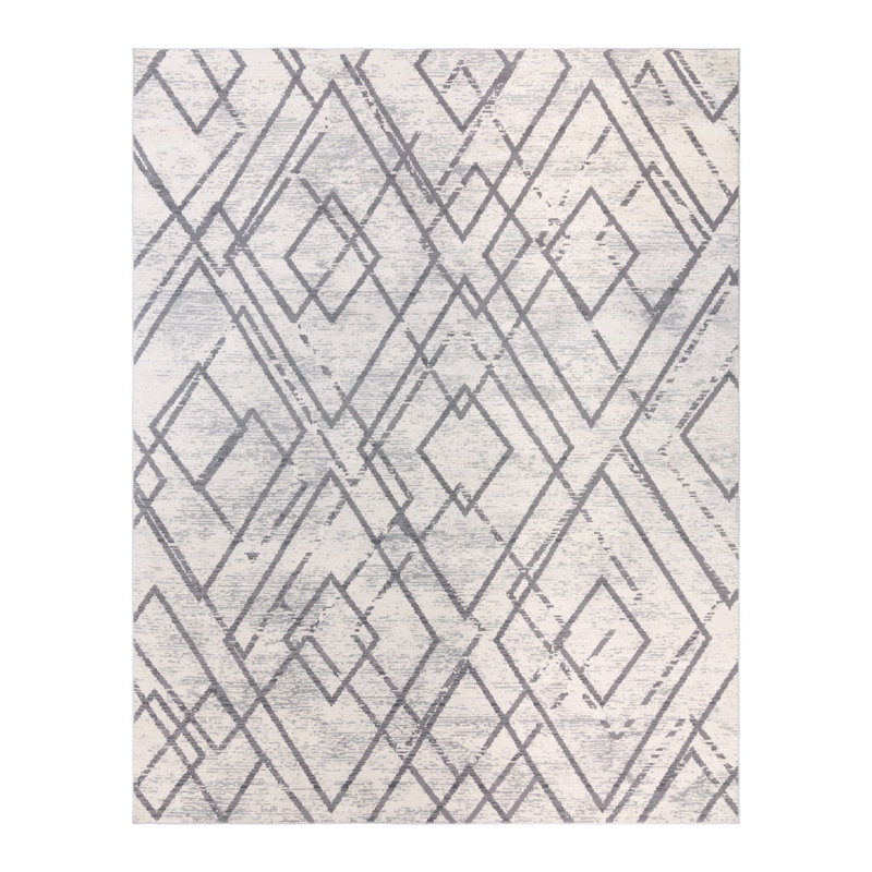  Barga Kolta Gray/Ivory Distressed Modern Geometric Diamond Area Rug, Runner 2'2'' x 8'